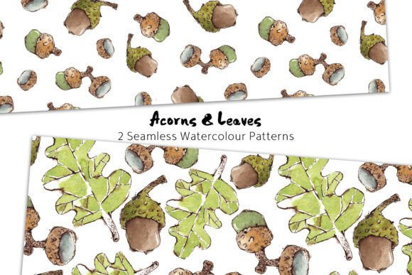 Acorns Leaves Watercolour Patterns