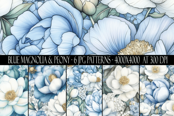 Blue Magnolia and Peony Patterns: A Versatile Digital Design Collection