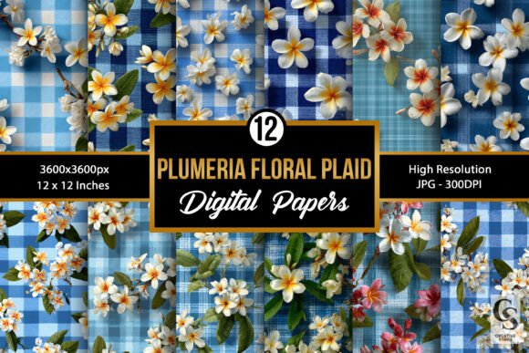 Blue Plumeria Floral Plaid Patterns