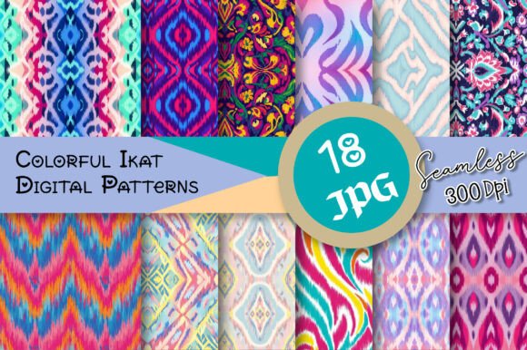 Colorful Ikat Digital Patterns: A Vibrant Addition to Your Creative Projects