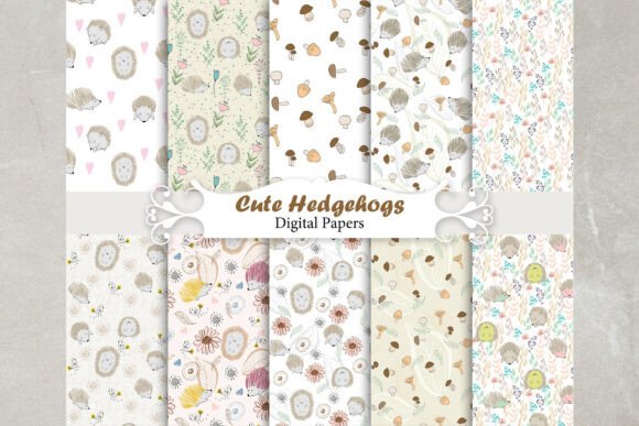 Cute Hedgehogs. Seamless Patterns.