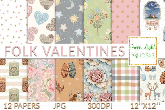 Folk Valentines Seamless Patterns: A Versatile Creative Resource for Designers and Crafters