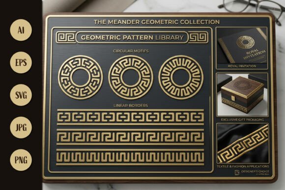 Golden Geometric Meander Patterns: Timeless Elegance for Modern Design