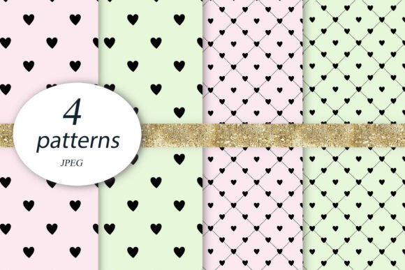 Pink Green Hearts Seamless Patterns