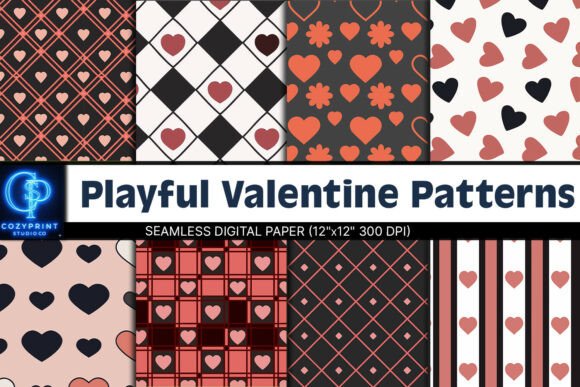 Playful Valentine Patterns Digital Paper