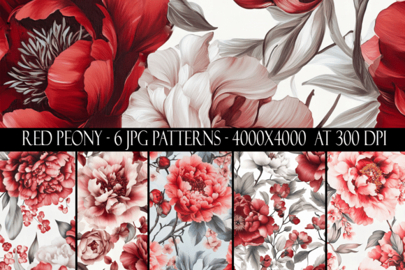 Red Peony Seamless Patterns for Creative and Commercial Use