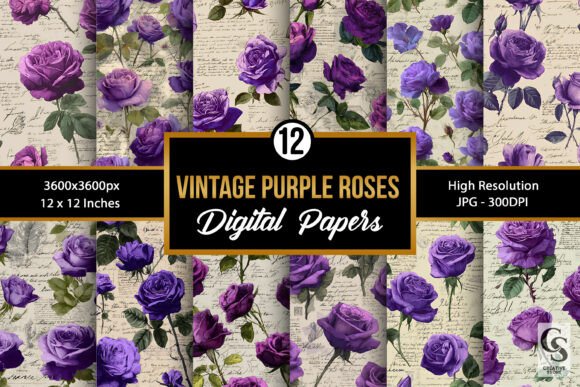 Vintage Purple Notebook Roses Patterns