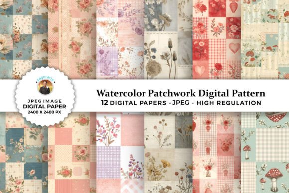 Watercolor Patchwork Digital Patterns for Creative Projects