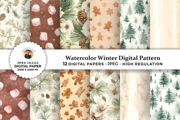Watercolor Winter Digital Patterns for Creative Projects