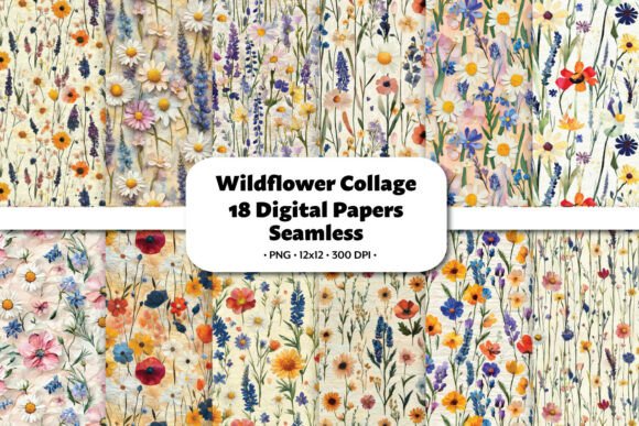 Wildflower Collage 18 Seamless Patterns